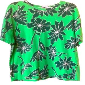 ZARA Cropped Green Floral T-Shirt - Size Small